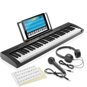 61-Key Piano de clavier numérique, Kit débutant avec écouteurs, Mic, Stickers Keynote