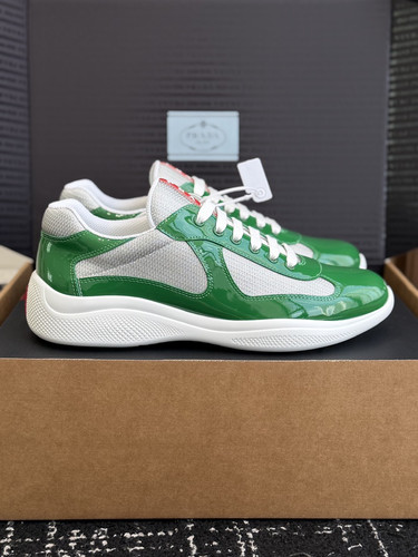 Prada Americas Cup Men's Green/White Low-top Fashion Casual Sports Shoes 🔥 🔥