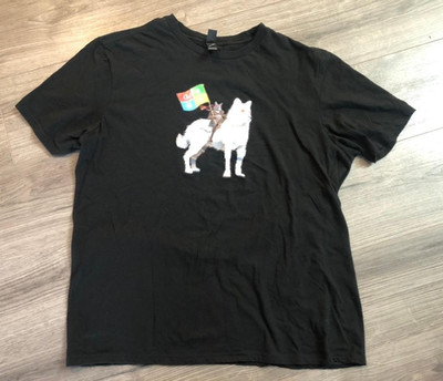 Microsoft Ninja Cat Riding A Wolf Windows Flag Men's Black T-shirt 2XL Used