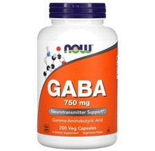Now Foods GABA 750 mg 200 Veg Capsules GMP Quality Assured, Kosher, Vegan,