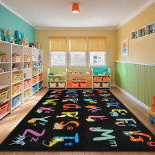 6X9 Black ABC Kids Classroom Rug, Washable Alphabet Rug for Classroom Elementary