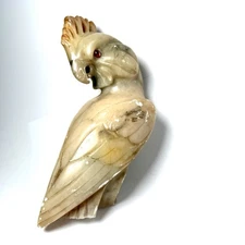 VTG Alabaster Cockatoo Bird Sculpture 8” 3 Pounds Heavy Carved With Damage READ