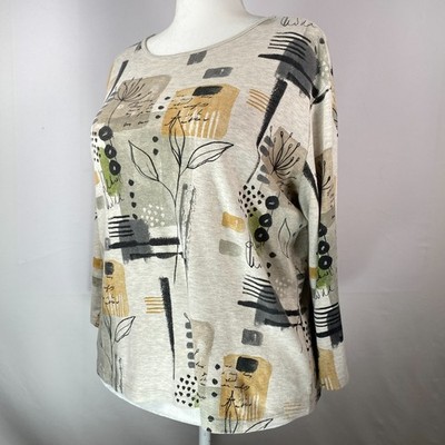 Jess & Jane Abstract SZ 1X Foilage Artistic Print Shirt Top Artful Minimalist
