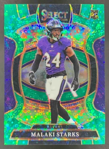 Malaki Starks 2025 Panini Select Concourse Green Disco Prizm RC Ravens /5