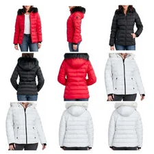 Nautica Women's Mid-Weight Full Zip Puffer Jacket with Faux Fur Hood in 3 colors