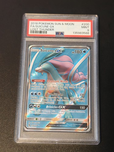 2018 POKEMON SUN & MOON LOST THUNDER #200 FULL ART/SUICUNE GX PSA 9