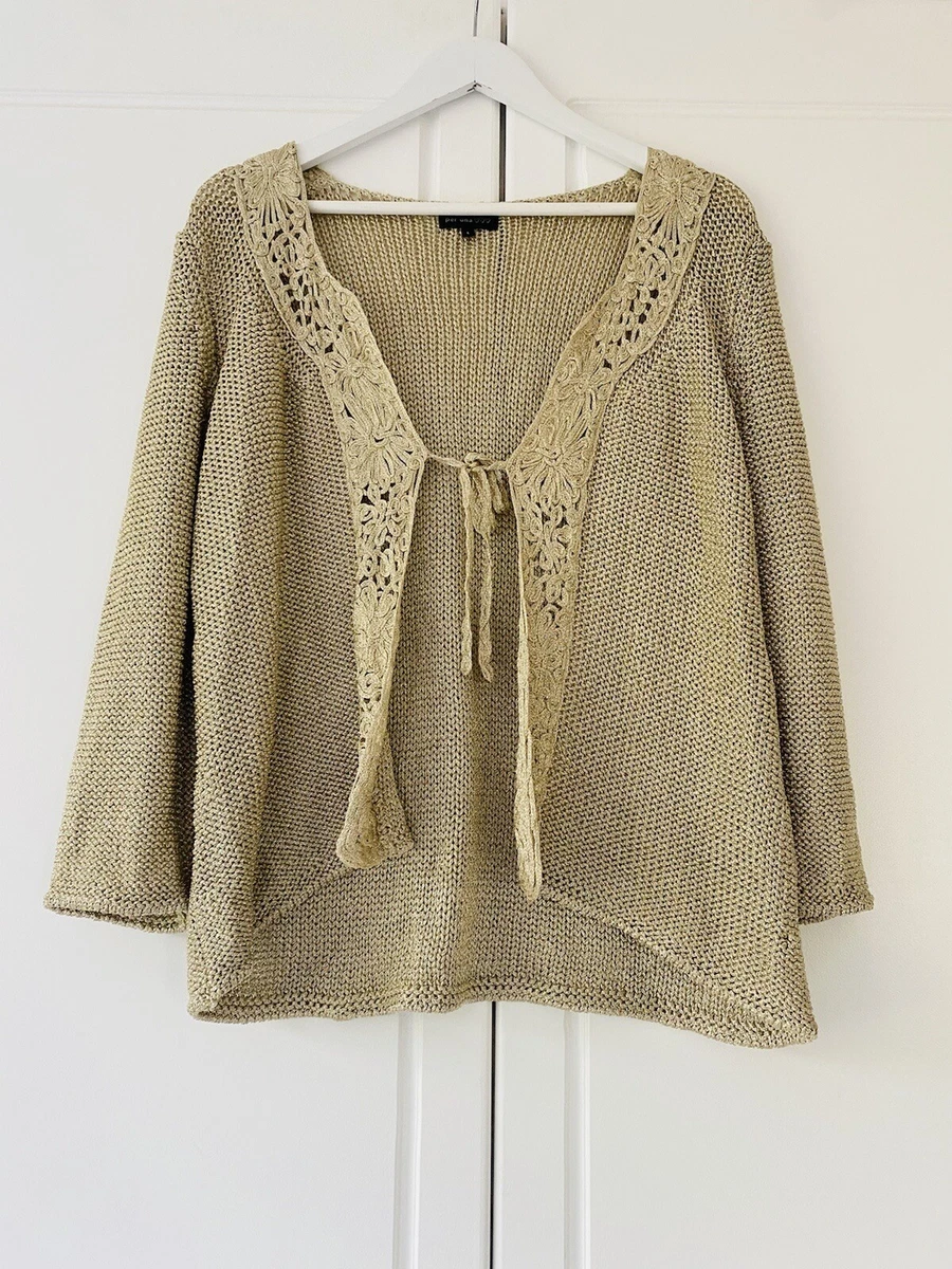 GOLD KNITTED TIE UP CARDIGAN PER UNA L SUMMER HOLIDAY PARTY BOHO GLAM SMART