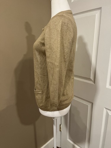 Cardigan Talbots P oro metallizzato M maniche 3/4 scintillante dichiarazione evento di classe - Foto 4 di 10