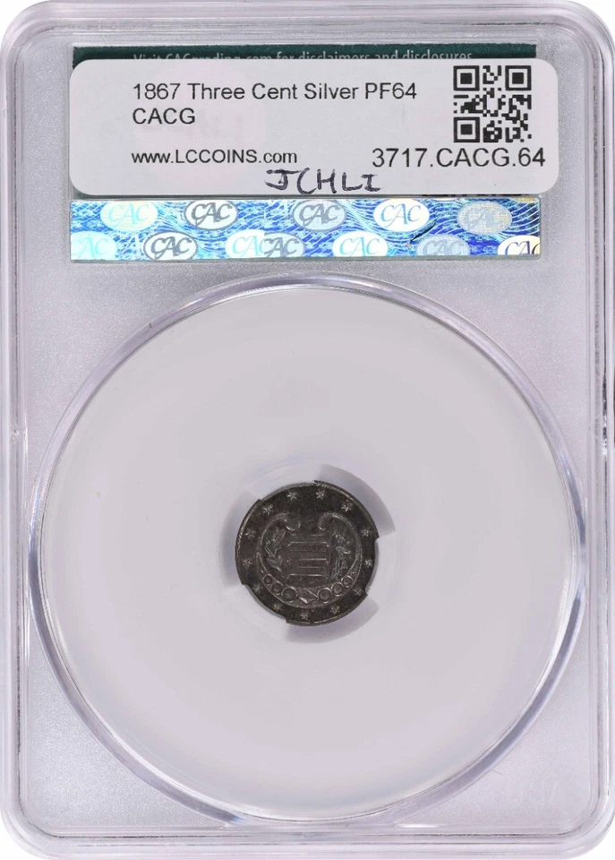 1867 Three Cent Silver PF64 CACG - Image 2 of 4