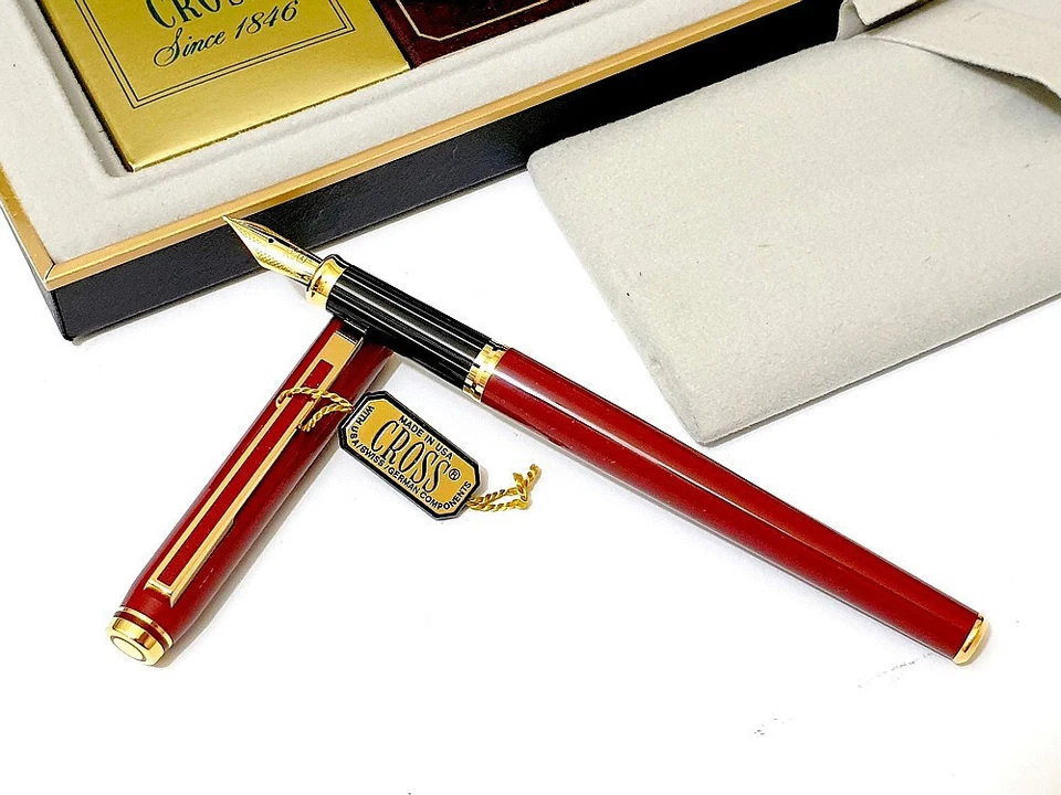 Cross Signature Füller Burgundy Laquer Feder M 18K 750 Gold um 1990 Full Set NEU - Bild 4 von 4
