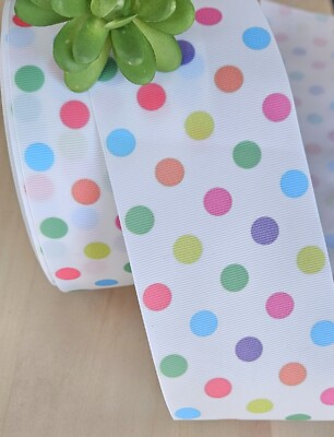 3/8, 5/8, 7/8, 1.5 & 3  (1 YD) Pastel Polka Dot Grosgrain Ribbon Pink Purple Dot
