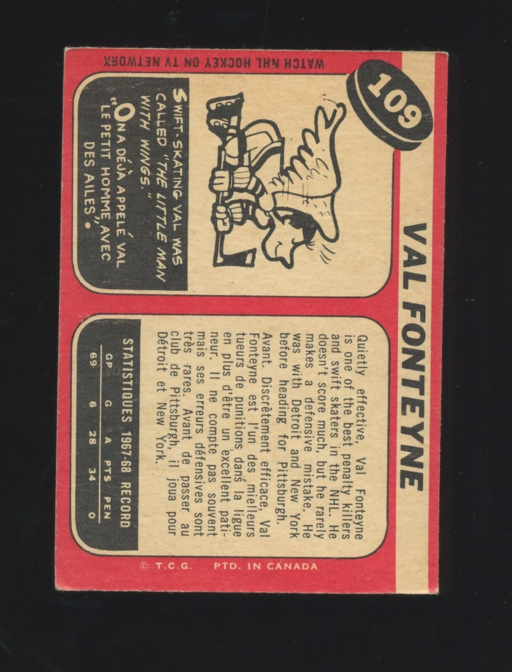 Val Fonteyne 1968-69 O-Pee-Chee #109 OPC Pittsburgh Penguins VG - Image 2 of 4