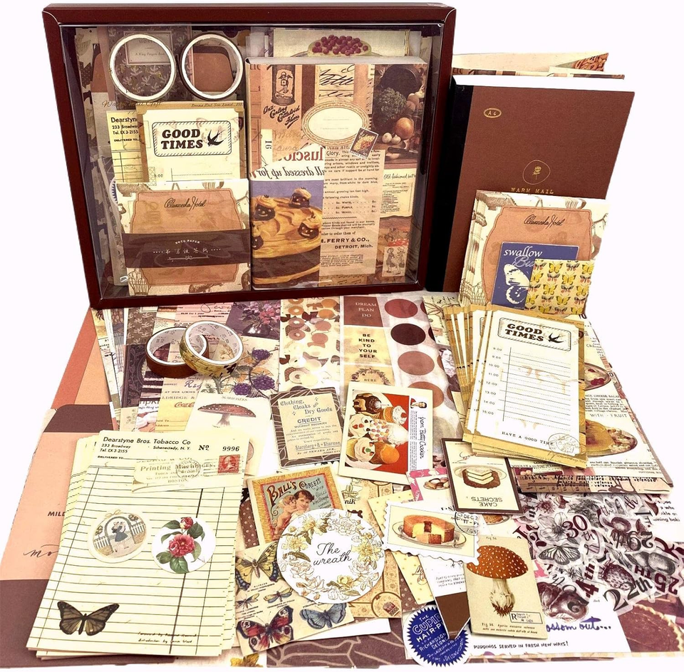 348 PCS Vintage Scrapbook Kit,Scrapbooking Supplies Kit, Junk Journal ...