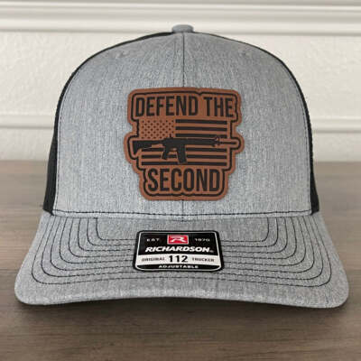 Defend The Second Amendment American Flag 2A Leather Patch Hat