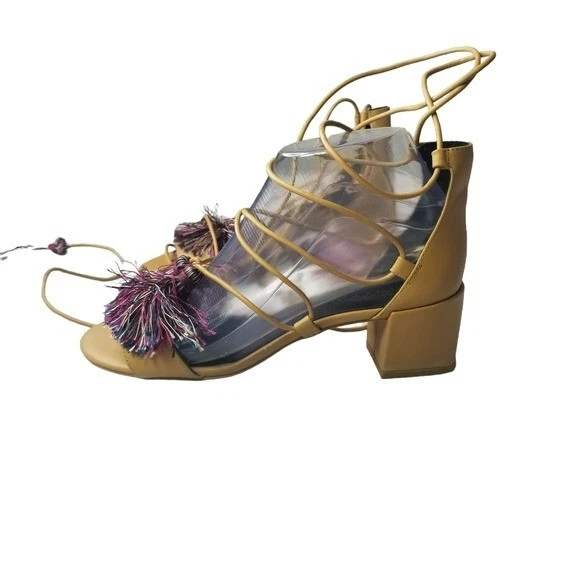 Rebecca Minkoff Isla Naturo ankle wrap tassel beige leather open toe sandals - Image 3 of 4