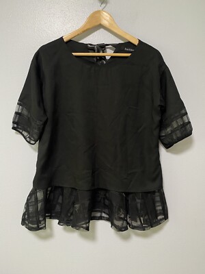 Ren Fiber Womens Ruffled  Casual Fashion Blouse Black Size XXL