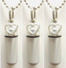 SET OF 3 Brushed Silver Open Heart CREMATION URN Necklaces with Velvet Pouches