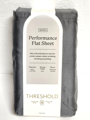 Threshold Queen Size 400 Thread Count Performance Flat Sheet - Radiant Gray