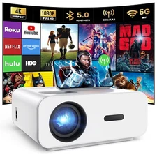  Portable Mini Projector, 4K, Bluetooth, Aoushi 1080P, 12000LM