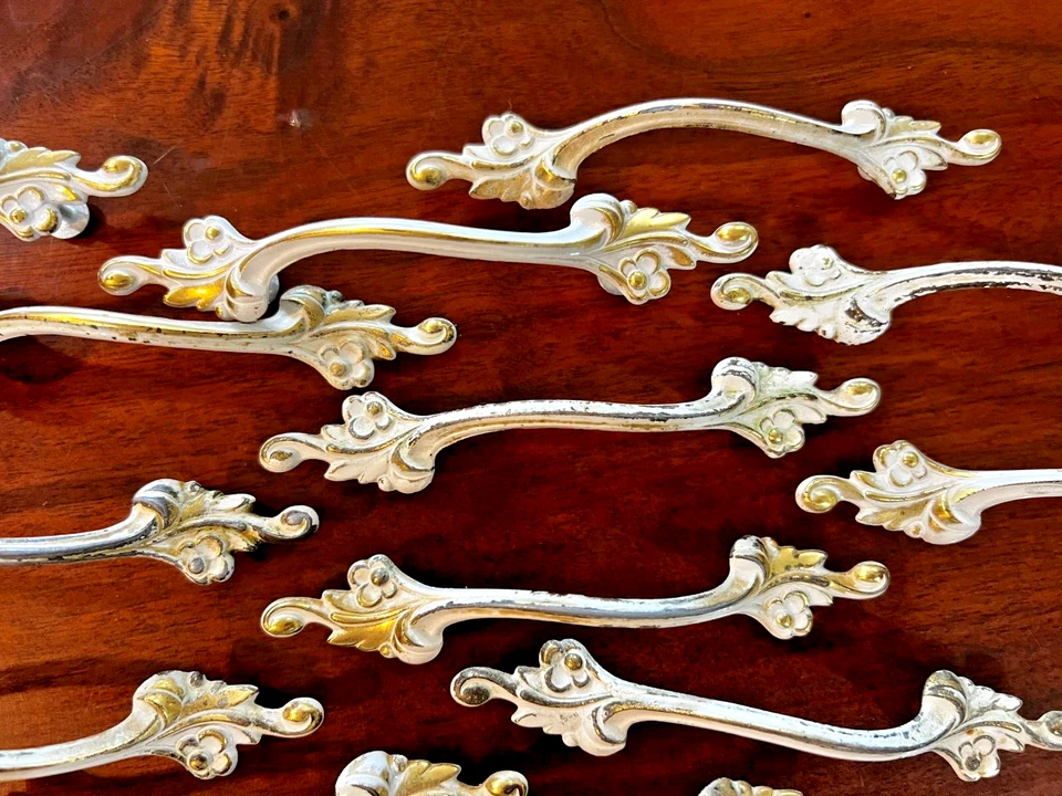 LOT of 13 French Provencial Amerock 5" Handles Brass with Ivory Enamel Trim - Image 3 of 4