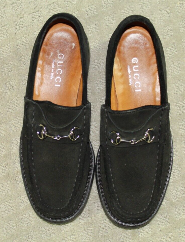 GUCCI Black Suede Horsebit Loafers With Lug Sole Women's B with COA