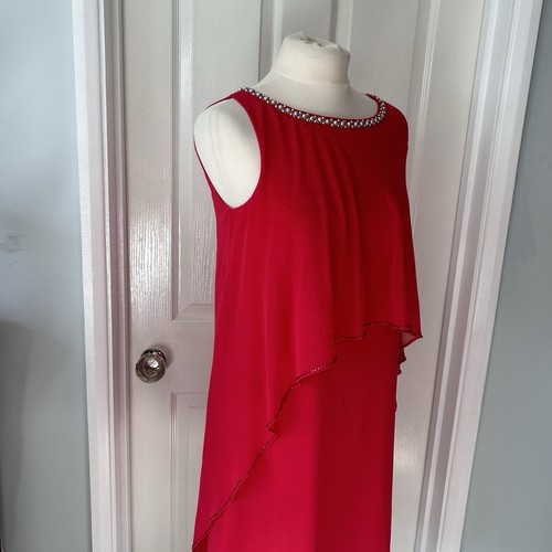 Monsoon Shift Dress UK 10 Sorbet Pink Beaded Neckline Chiffon Layer Party - Picture 7 of 16