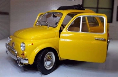 BBURAGO Fiat 500 Lusso 1968 Yellow L Burago 1:24 LGB G Detailed Diecast Scale Model Car