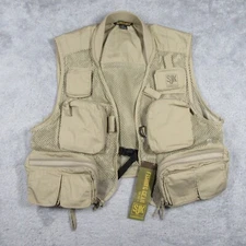 Slumberjack Strike Fishing Vest Mens XL Tan SJK Cargo Pockets Fly Cargo Zip