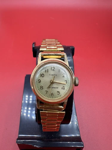 Timex Gold Tone Wind Up Steel Back  Stretch Expandable Ladies Watch Vintage