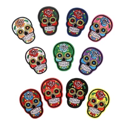 Sugar Skull Day Of The Dead Dia De Los Muertos Iron On Patch Embroidered