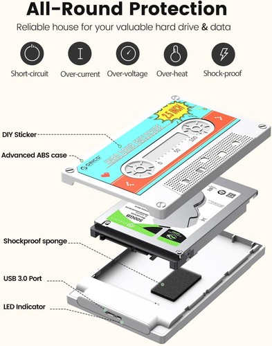 ORICO 2,5'' Externes Festplattengehäuse für 7 / 9,5mm HDD SSD Festplatte Gehäuse - Bild 38 von 49