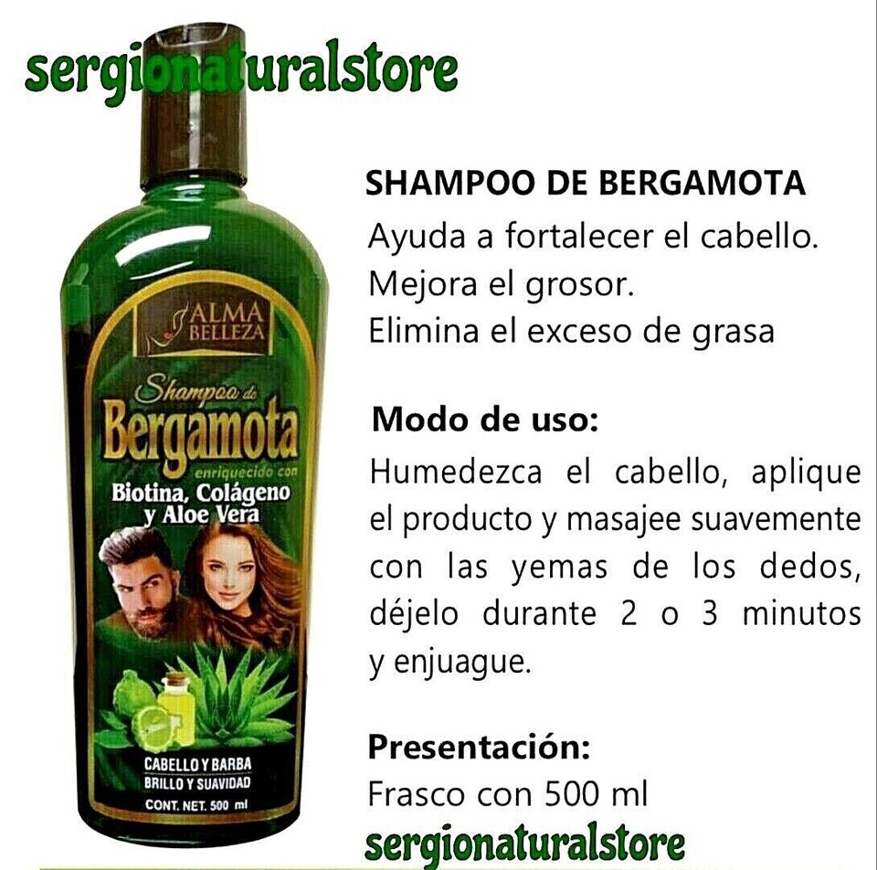 2 Packs Shampoo BERGAMOTA BIOTINA aloe Vera COLAGENO Keratin Hair