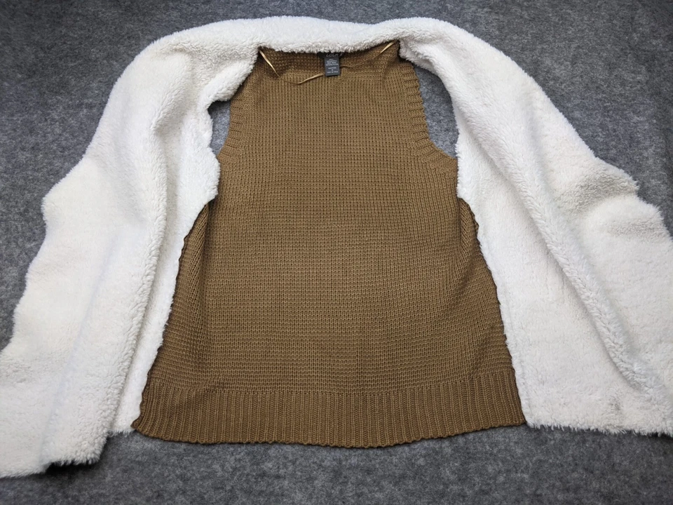 Chaleco de gamuza sintética Lola B. para mujer mediano marrón ribete de oveja suéter tejido espalda Foto 2 de 4