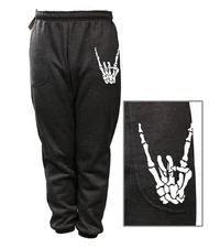 MEN WOMEN PRINT SKELETON FUNNY ROCK & ROLL FLEECE JOGGER DRAWSTRING SWEAT PANTS