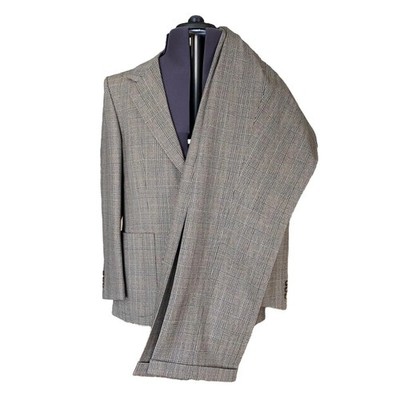 REID & TAYLOR 2-teiliger Anzug grau Glen Plaid Wolle Plissee Turnups 38 S W34 L27,5
