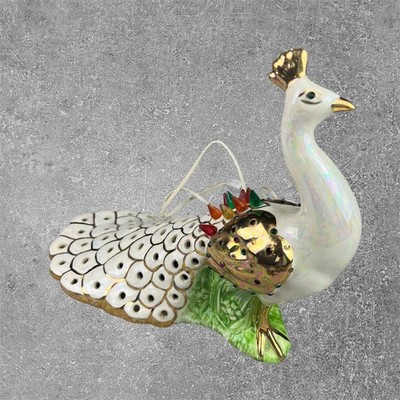 Vintage Iridescent Ceramic Holland Mold Peacock Lamp Gold MCM Lighted Working