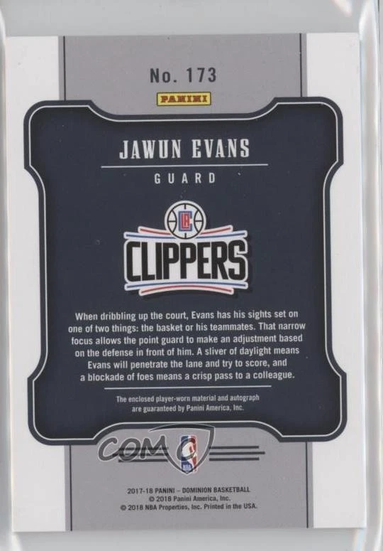 2017-18 Panini Dominion Jersey Gold /10 Jawun Evans #173 Rookie Auto RC - Image 2 of 2