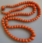 GORGEOUS, VINTAGE, CARVED, REAL CORAL  BEAD NECKLACE, NICE CATCH 14.4g