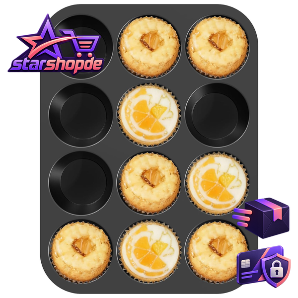 Muffin Backform Silikon 12Er Antihaft Bpa-Frei Mit Metallrahmen 32X24X3 Cm-image