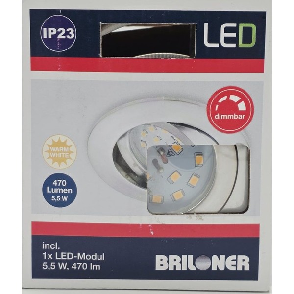 Briloner LED Einbauleuchte Aluminium 5,5W 470Lm 3000K Dimmbar Schwenkbar IP23-image
