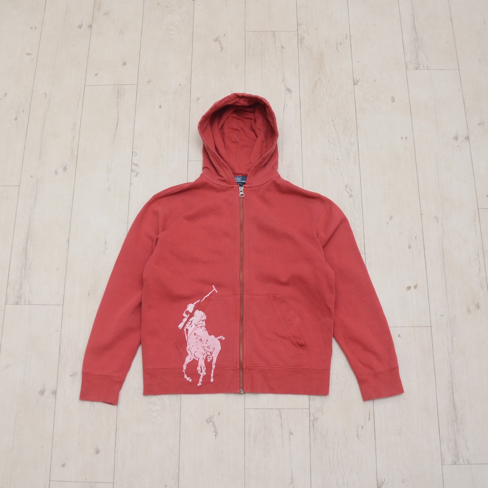 Felpa con cappuccio Ralph Lauren vintage donna XS S rossa zip grande pony logo felpa