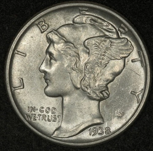1938 MERCURY DIME LUSTROUS CHOICE UNCIRCULATED