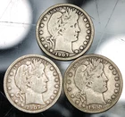 Group of 3, 1907, 1907 O, & 1909 D Barber Quarters - VG/F !!