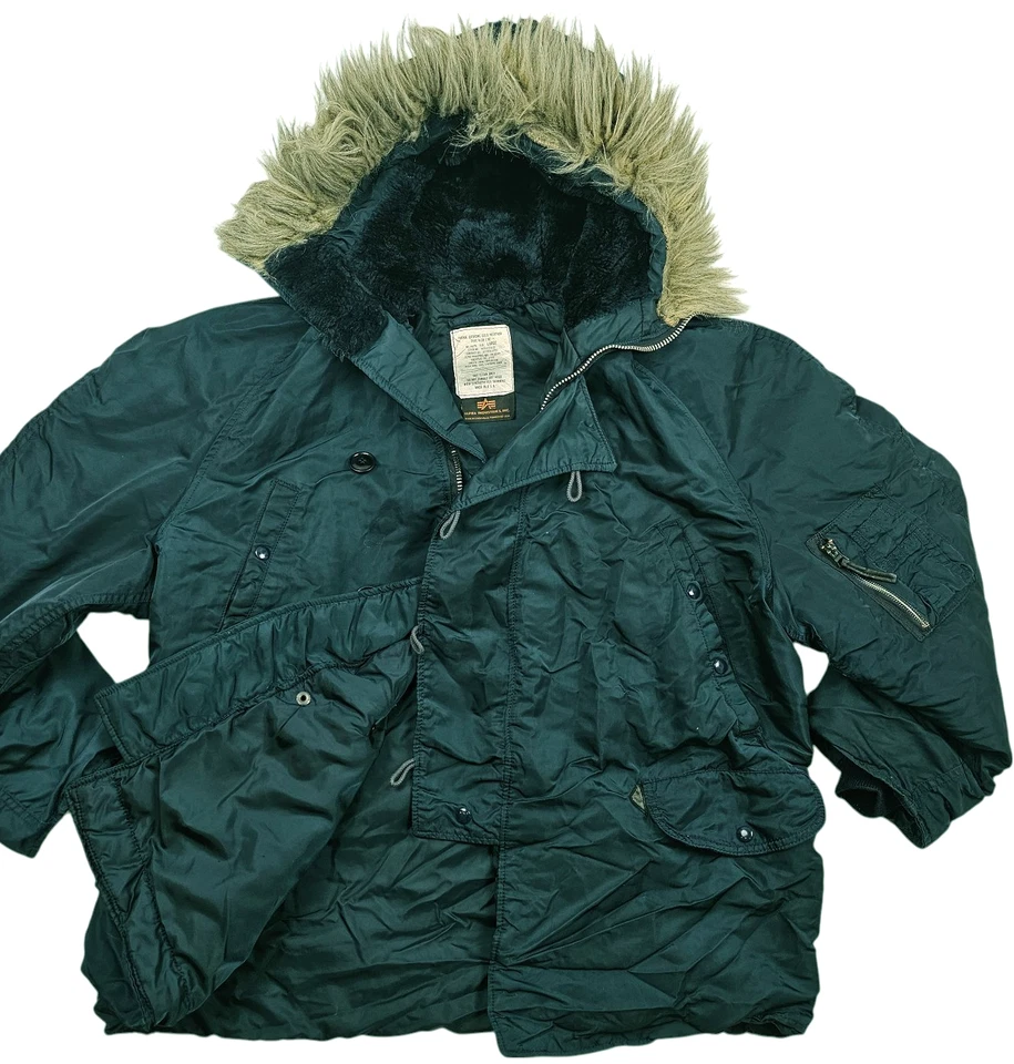 *HOT VTG USA Men's ALPHA INDUSTRIES @ N-3B MILITARY PARKA COLD HOOD TEAL Coat L - Image 2 of 4
