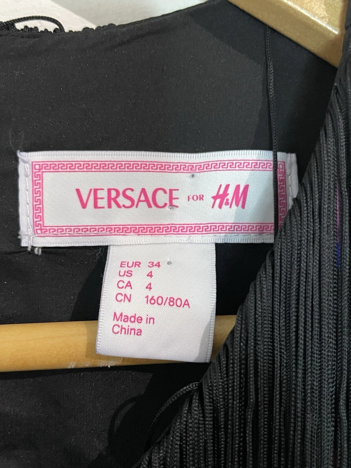 Abito Versace For H&M nero rosa stampa cuore flapper EU 34 UK 6