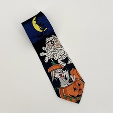 Vintage Looney Toons Mania 100 Silk Tie Halloween 1996 Taz Bugs Bunny Moon Bats