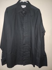 Christian Dior Tuxedo Shirt Mens 16 1/2 Black Studded Pleated Formal Flip Cuff