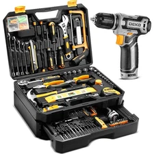 Home Mechanic Toolbox with 12V Power Cordless Drill Hand Repair Tools Sets Combo