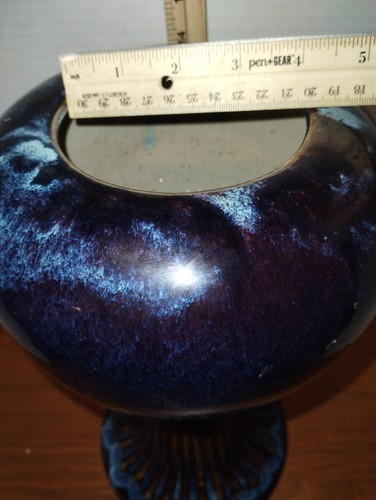 Vtg Large Cobalt Blue And Brown Drip Glazed Stoneware Fluted Base Urn 21" Tall - Picture 19 of 24