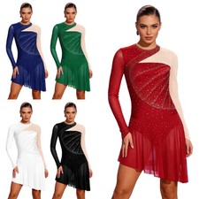 Womens Dancewear Contemporary Bodysuit Chest Pleats Jumpsuit Ballroom Ballet